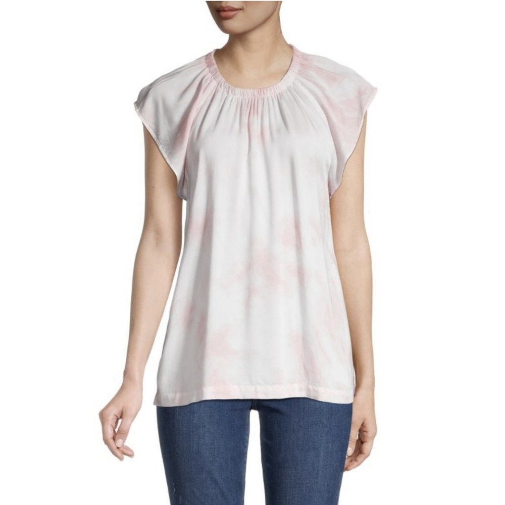Anthropologie Cloth & Stone Womens Banded Luxe Dye Top Whispy Pink Large NWT